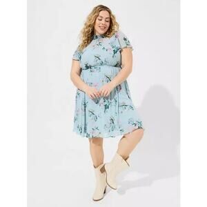Torrid Mini Dress Chiffon Smocked Blue Floral NWT 3X Flutter Pastel Boho Garden